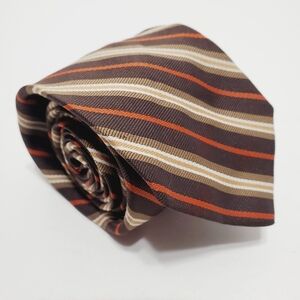 Velducci Brown Stripe Men's Vintage Neck Tie Jacquard Fabric 54x3"